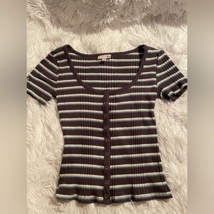 grey blue striped crop top button down